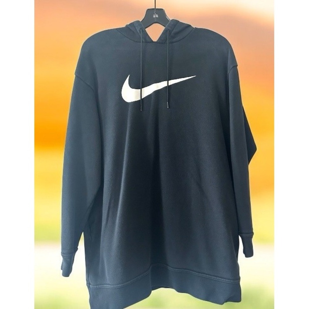 Nike Womens Black White Long Sleeves Hoodie Size Small S Oversized Sweatshirt